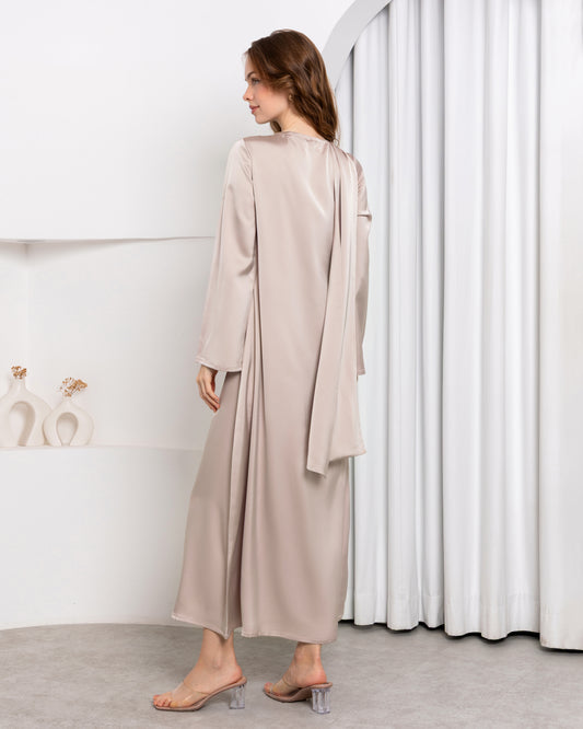Aura Stole Satin Dress – Ivory | Women's Evening Wear
