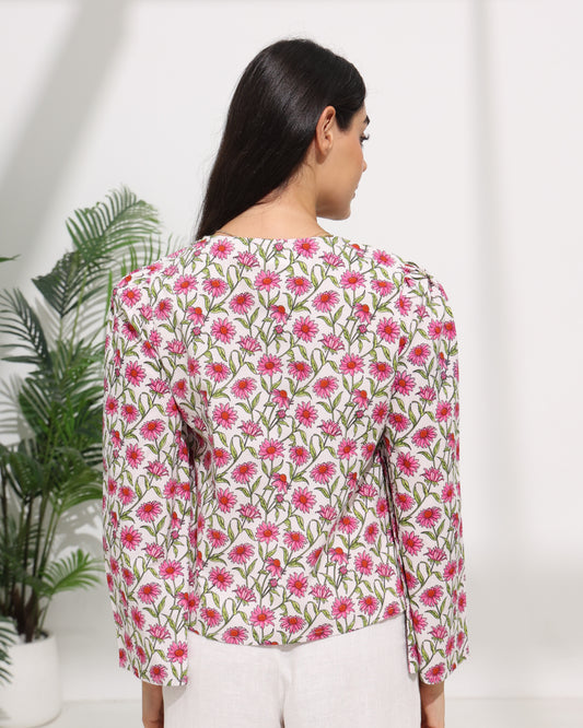 Floral Tie Front Top with V-Neckline