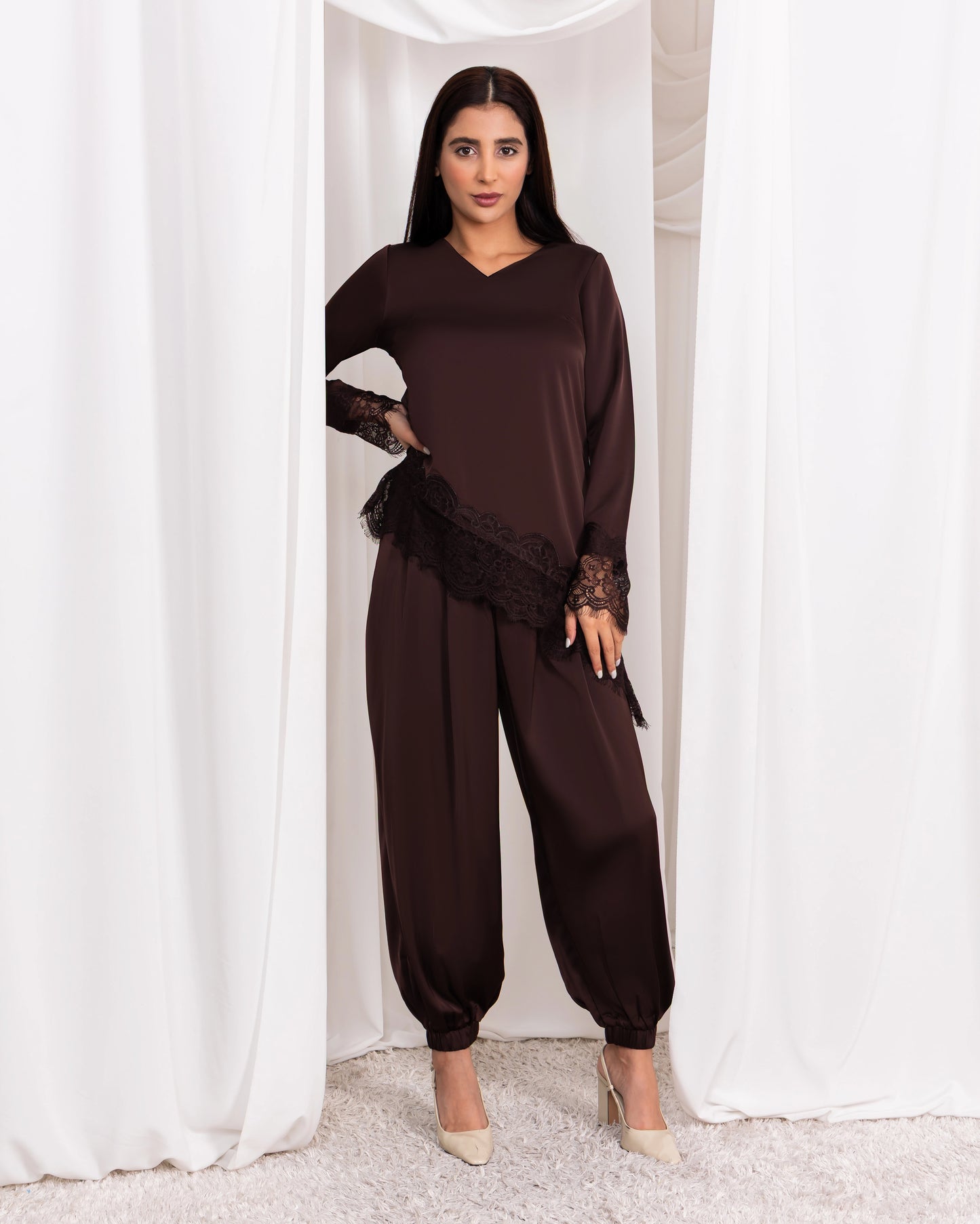 Diagonal Lace Top – Chocolate Brown
