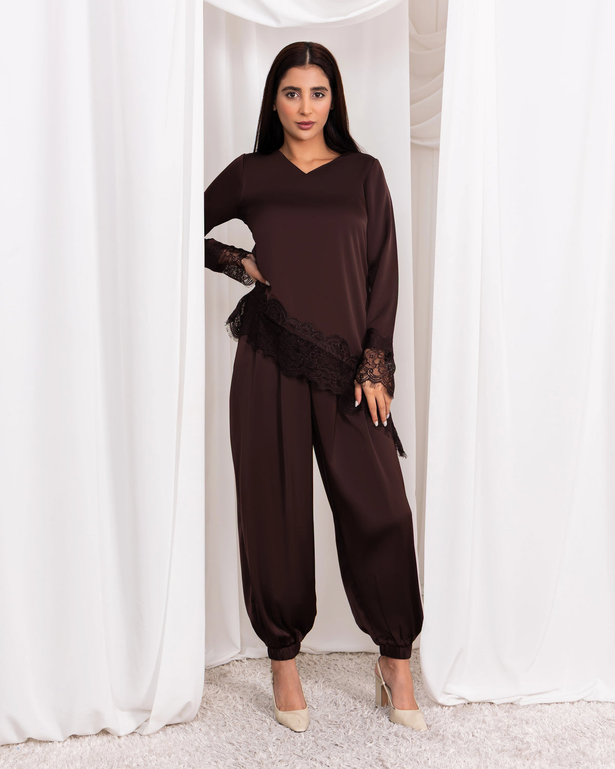 Diagonal Lace Top – Chocolate Brown