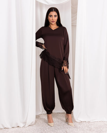 Diagonal Lace Top – Chocolate Brown