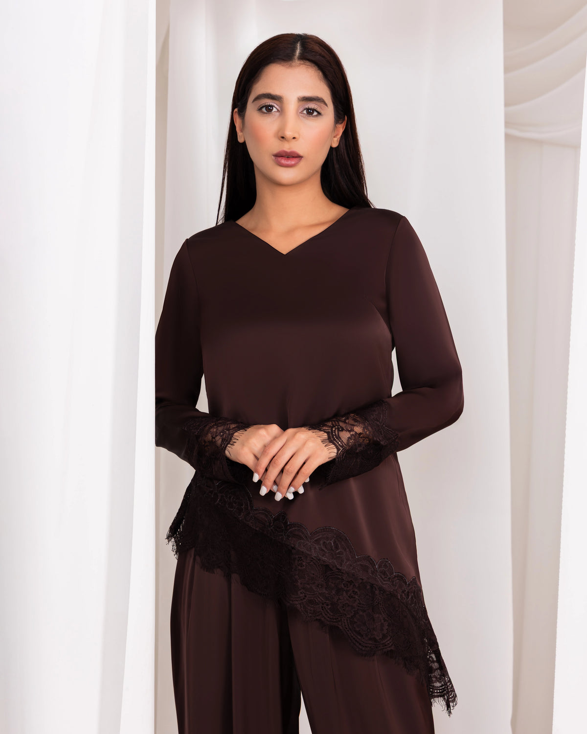 Diagonal Lace Top – Chocolate Brown