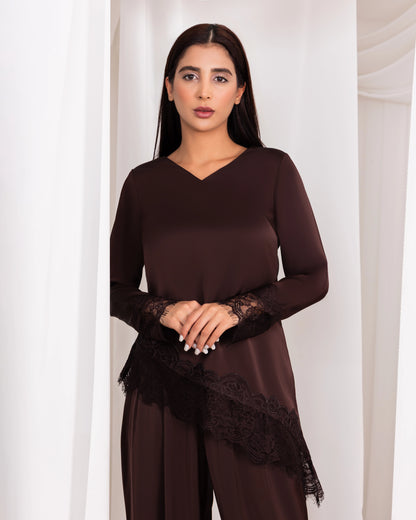 Diagonal Lace Top – Chocolate Brown