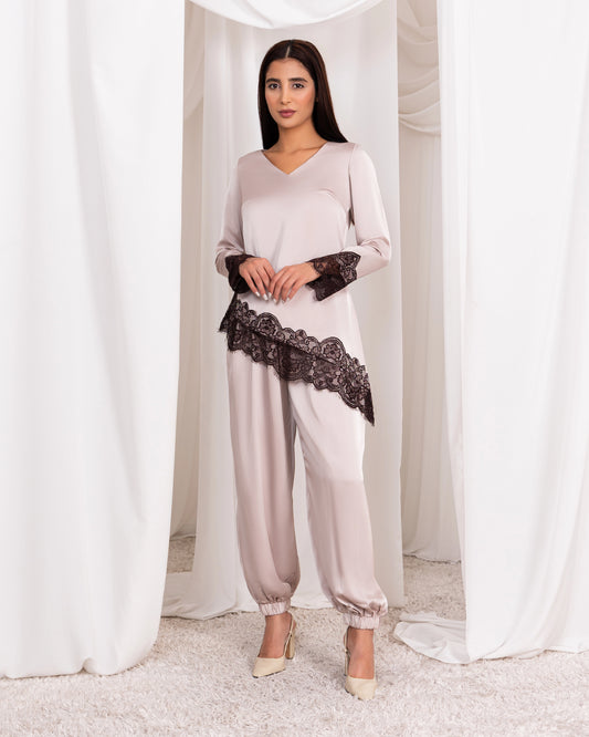 Diagonal Lace Top – Ivory Beige