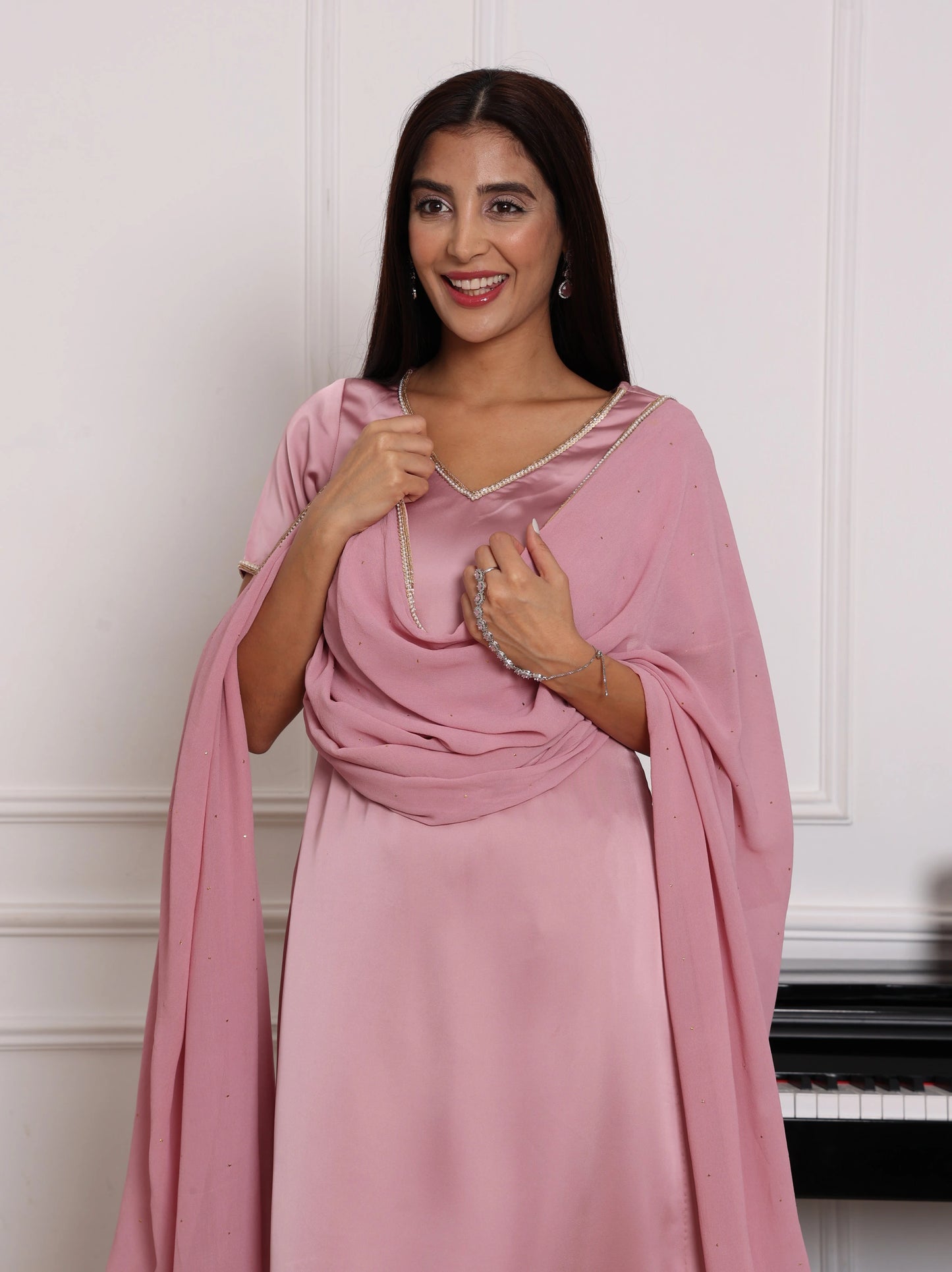 Blush Pink Satin Suit Set – 90’s Inspired Elegance