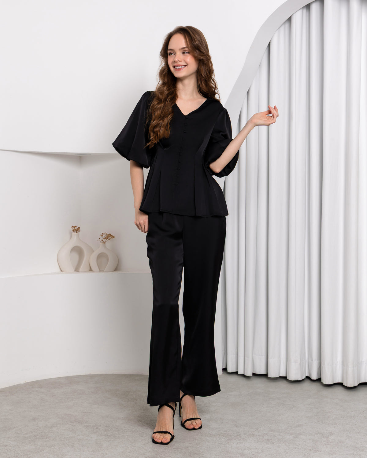 Aura Peplum Top – Midnight Black