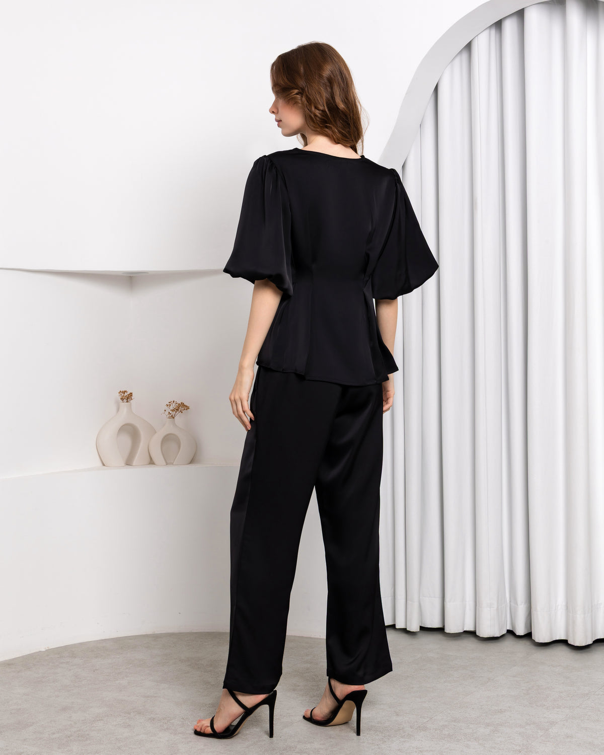 Aura Satin Trousers – Midnight Black