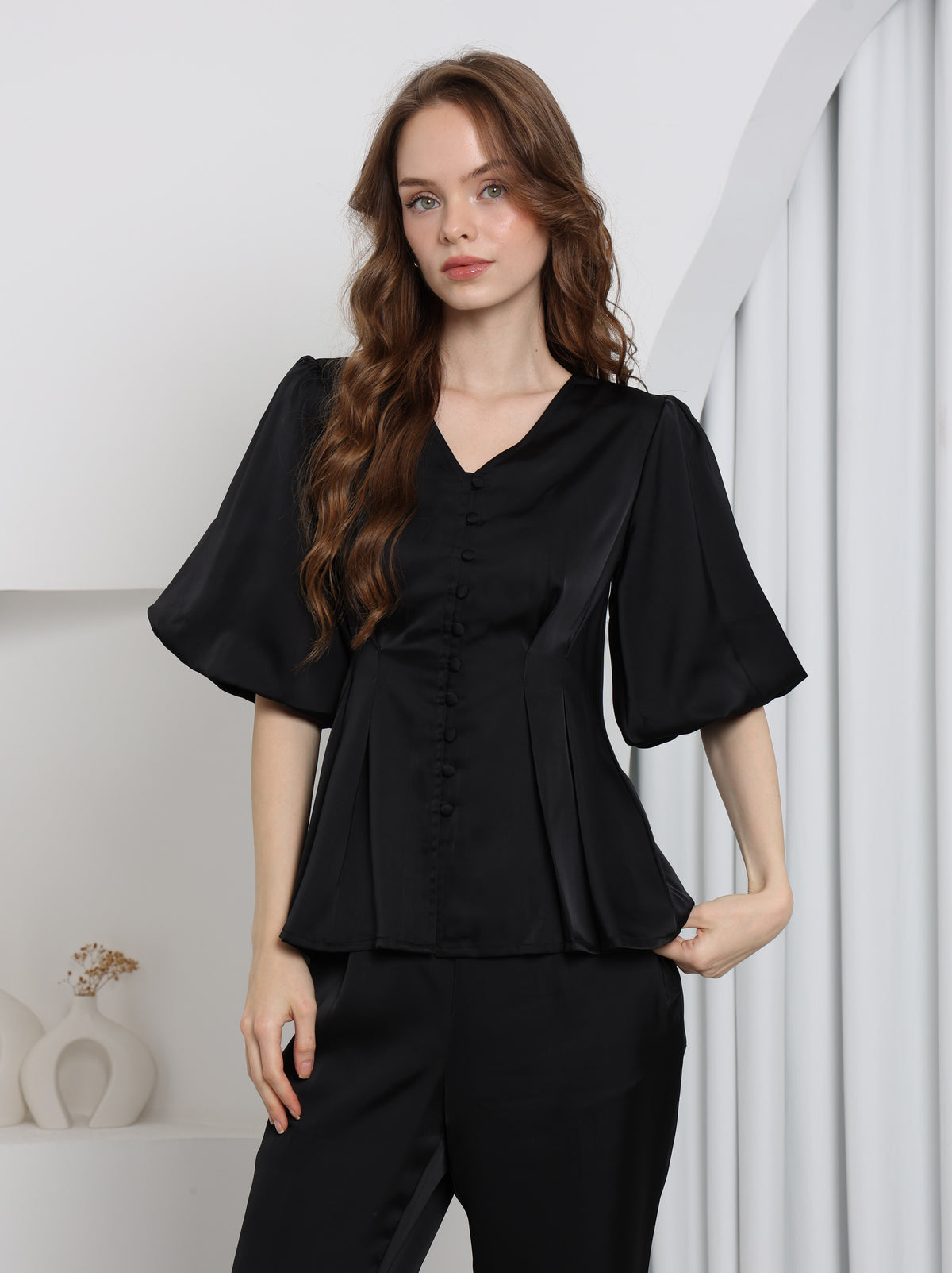 Aura Peplum Top – Midnight Black