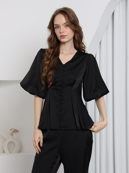 Aura Peplum Top – Midnight Black