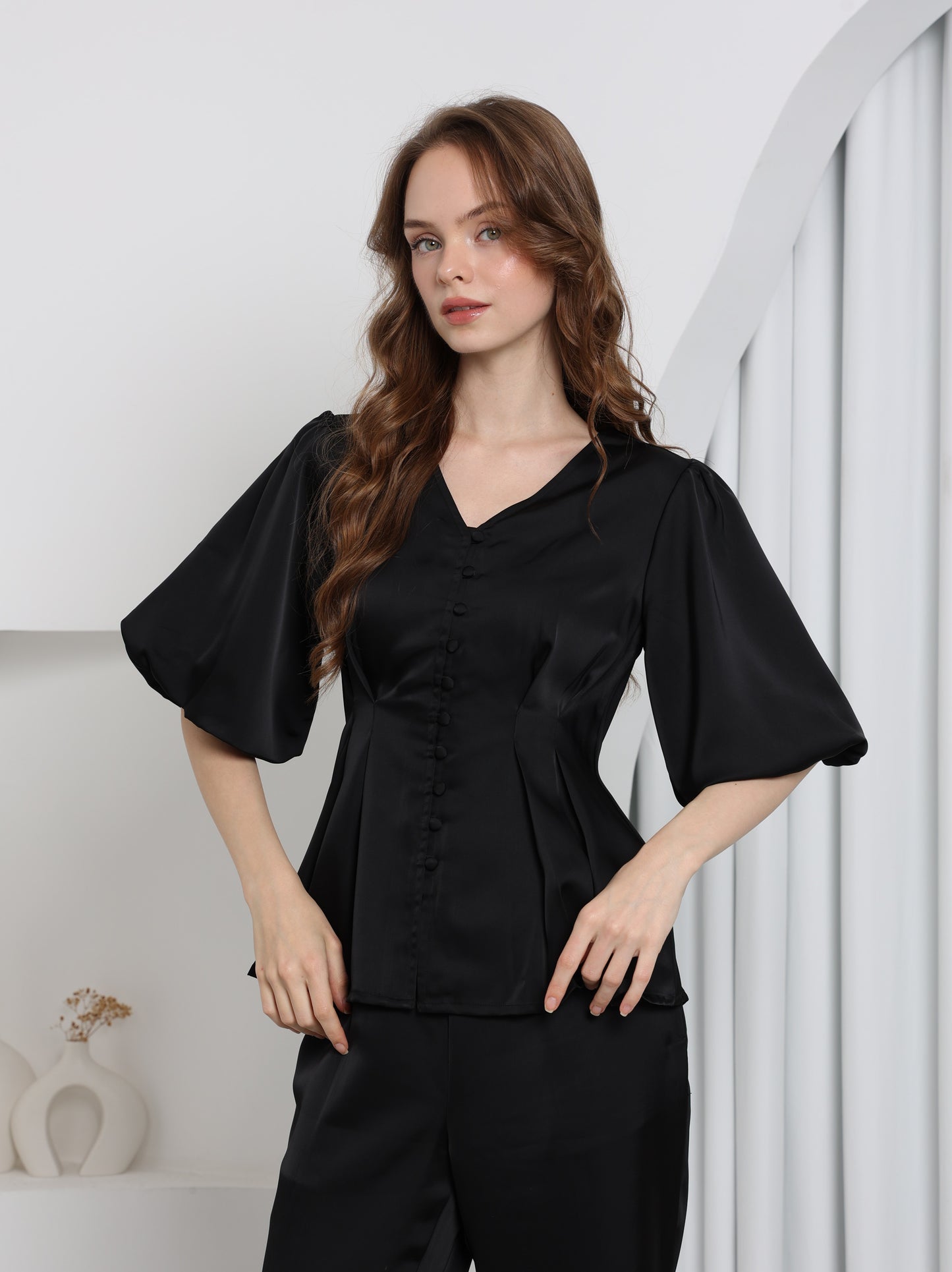 Aura Peplum Top – Midnight Black