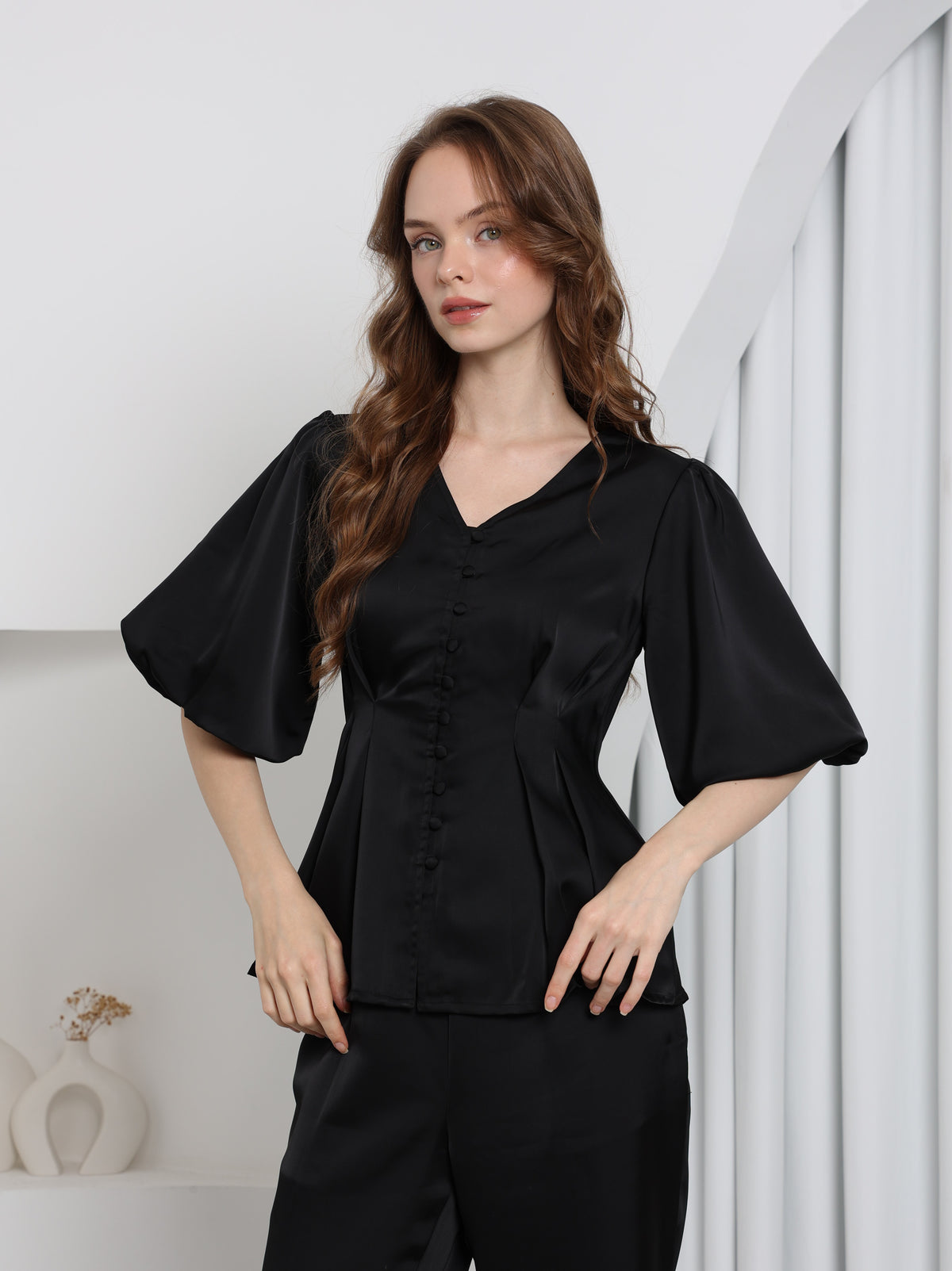 Aura Peplum Top – Midnight Black