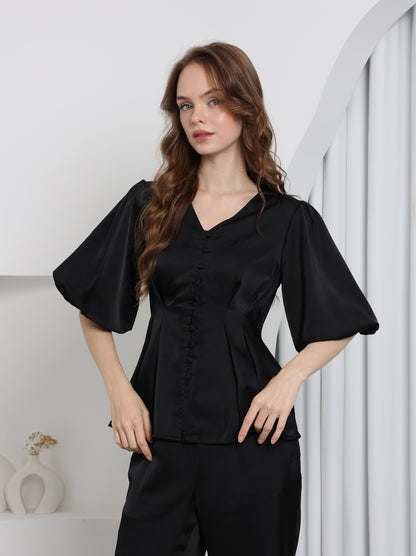 Aura Peplum Top – Midnight Black