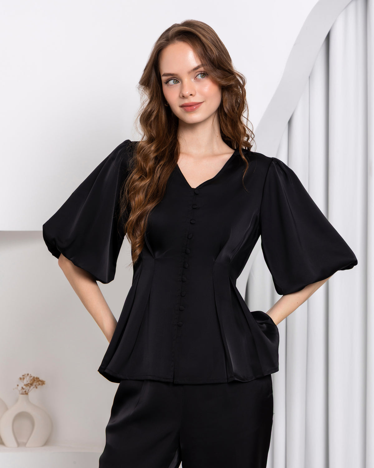 Aura Peplum Co-ord Set – Midnight Black