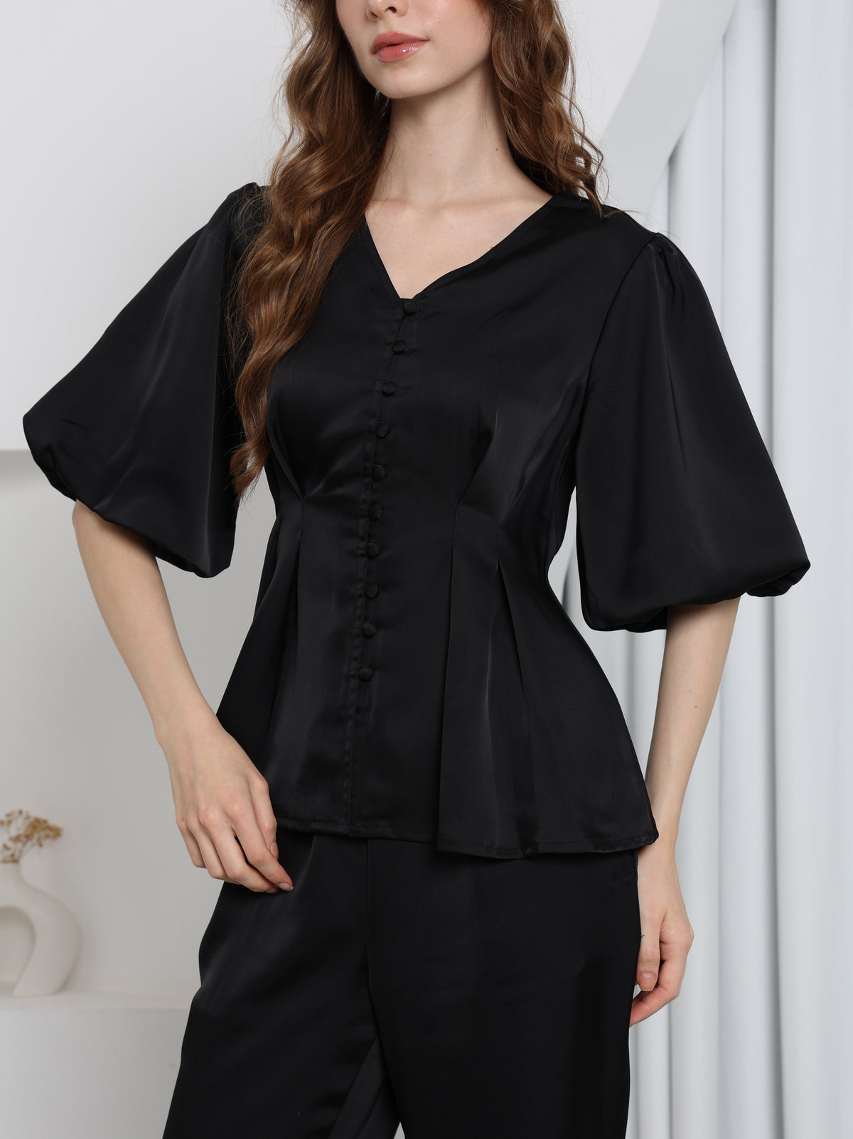 Aura Peplum Top – Midnight Black