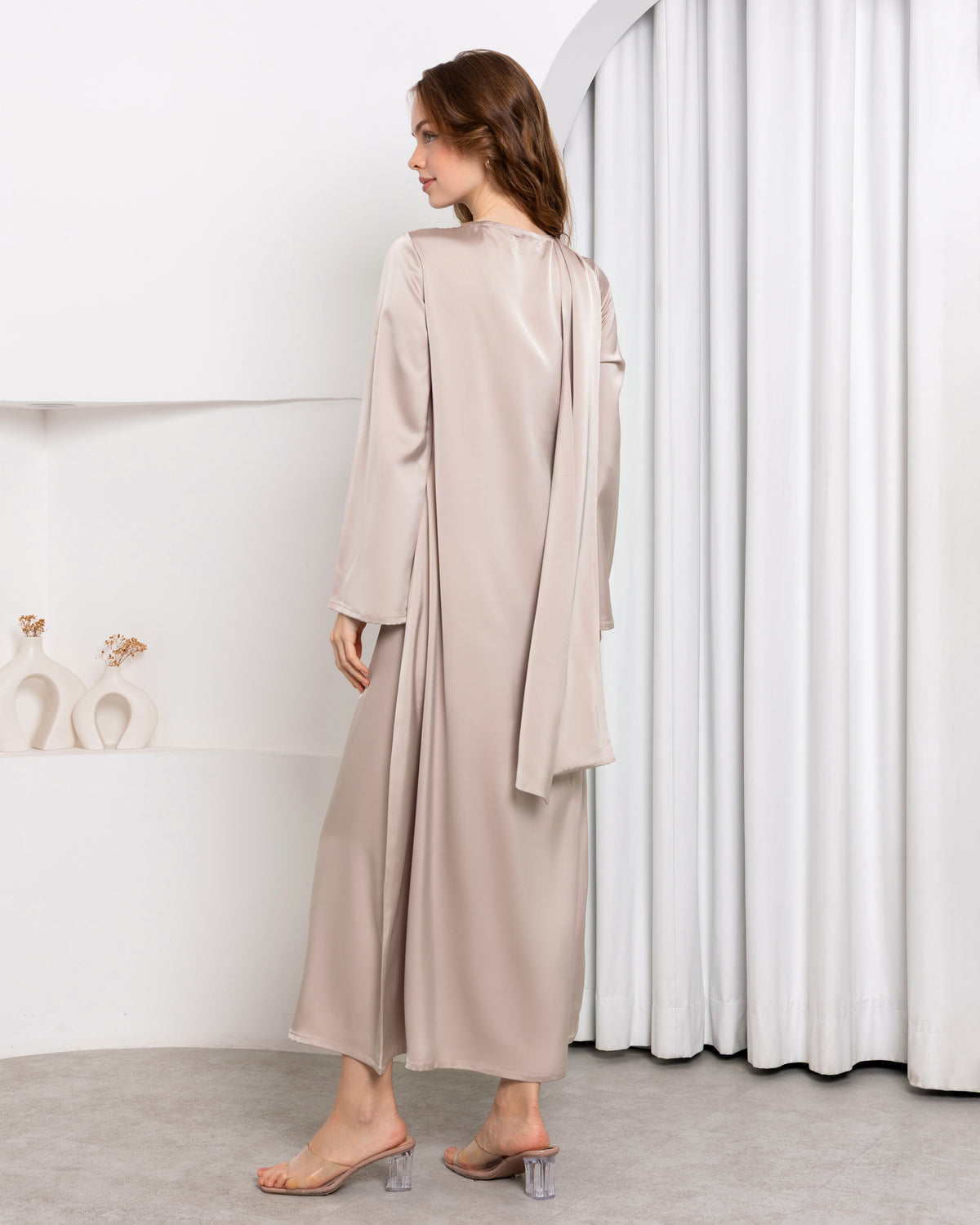 Aura Stole Satin Dress – Ivory | Women's Evening Wear