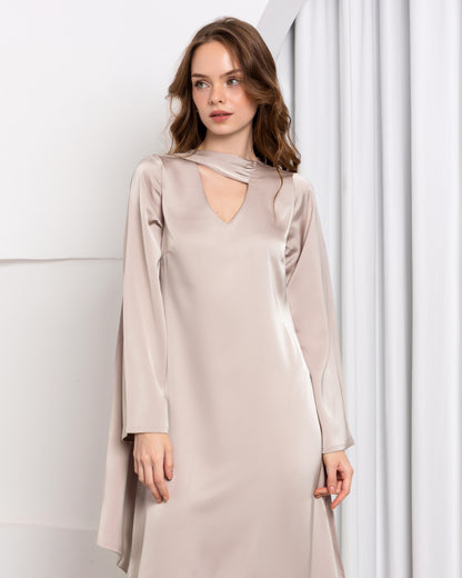 Aura Stole Satin Dress – Ivory | Women's Evening Wear