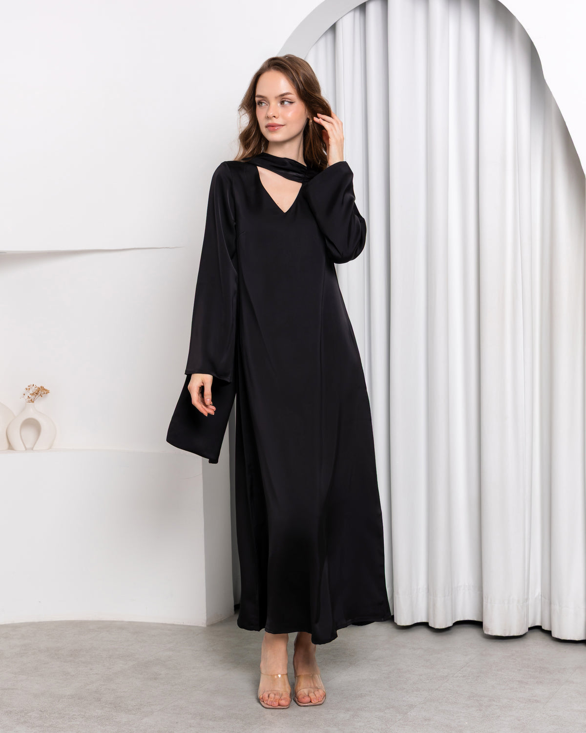 Aura Stole Satin Dress – Midnight Noir | Women's Evening Wear