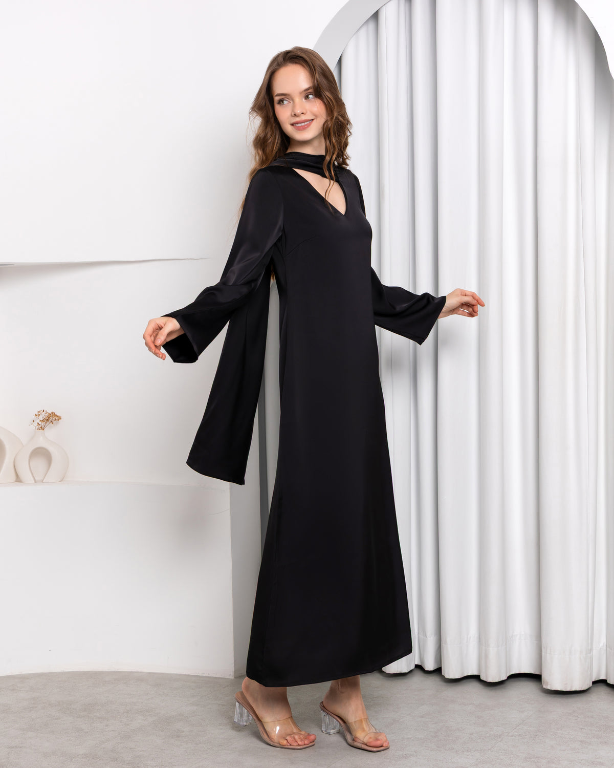 Aura Stole Satin Dress – Midnight Noir | Women's Evening Wear