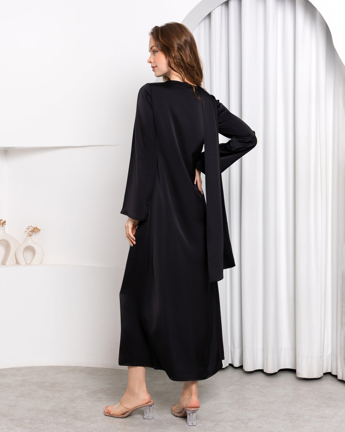 Aura Stole Satin Dress – Midnight Noir | Women's Evening Wear