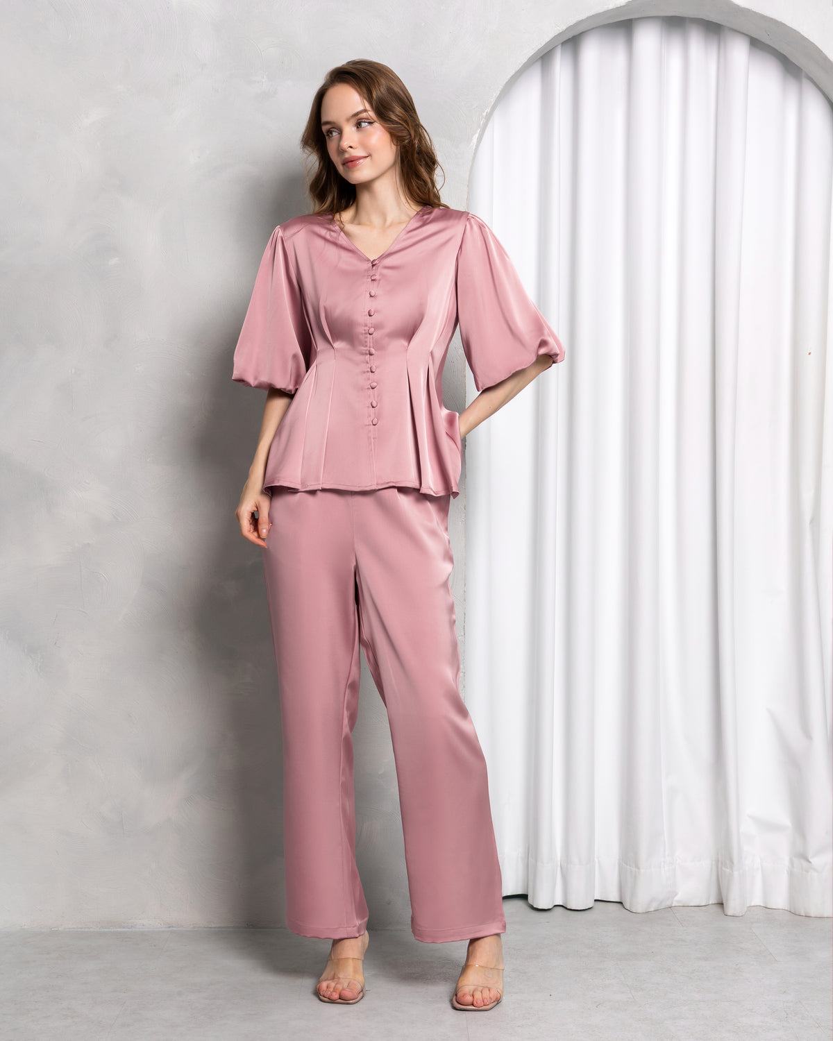 Aura Peplum Top – Blush Pink