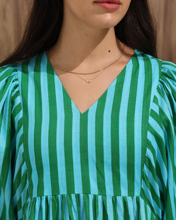 Striped A-Line Dress with Back Tie & Pockets