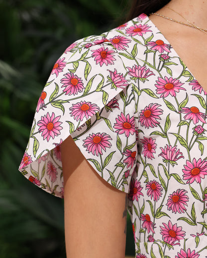 Floral Bloom Maxi Dress with Back Drawstring