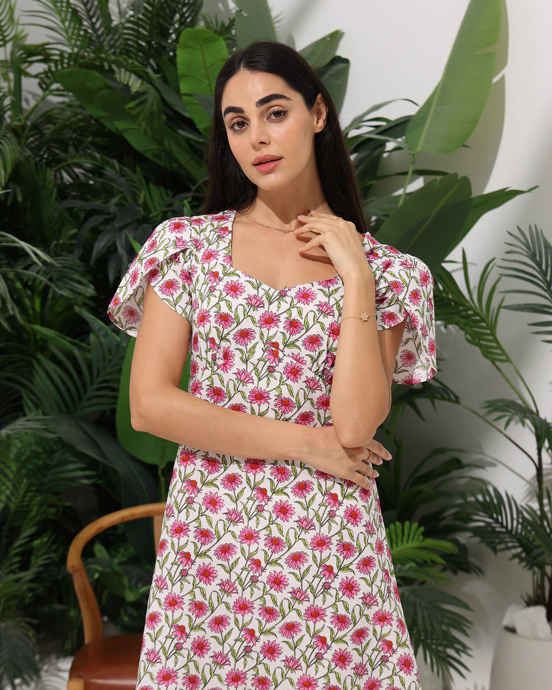 Floral Bloom Maxi Dress with Back Tie drawstring
