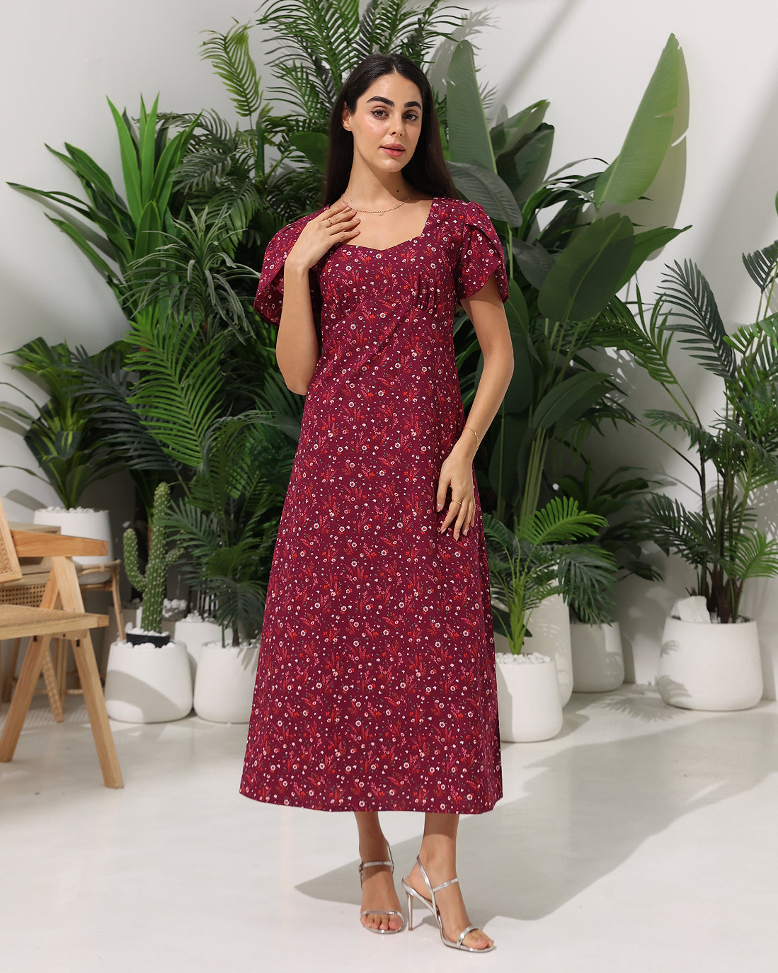 Floral Bloom Maxi Dress with Back Tie Drawstring