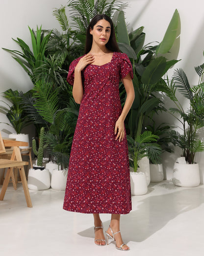 Floral Bloom Maxi Dress with Back Drawstring