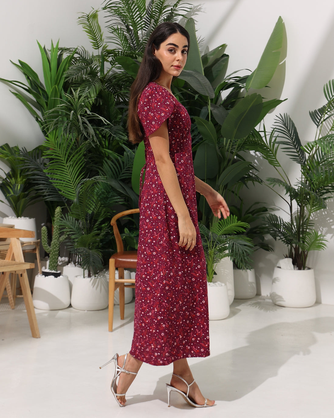Floral Bloom Maxi Dress with Back Tie Drawstring