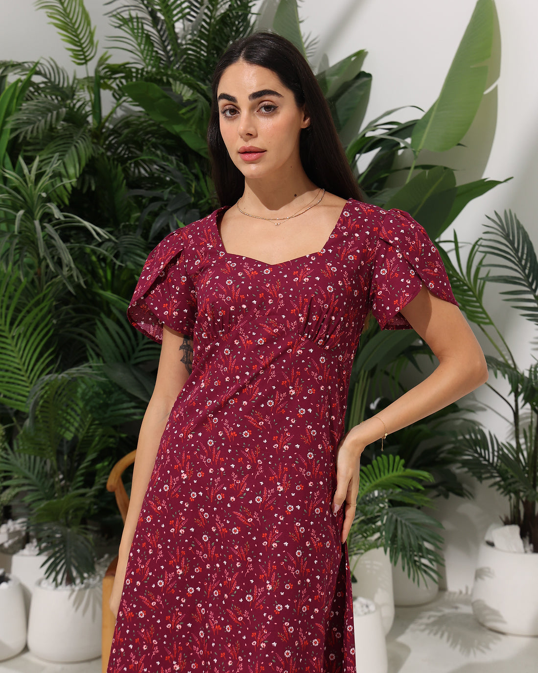 Floral Bloom Maxi Dress with Back Tie Drawstring