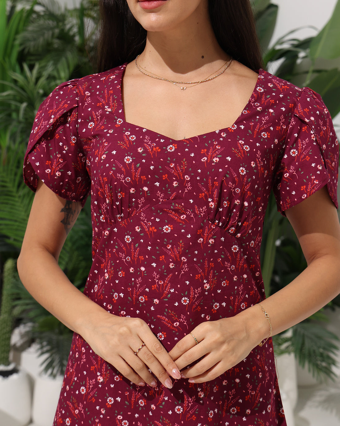 Floral Bloom Maxi Dress with Back Tie Drawstring