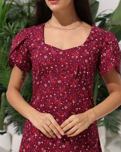 Floral Bloom Maxi Dress with Back Drawstring