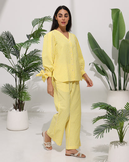 Gingham Check Co-ord Set with Tie Sleeve Detail
