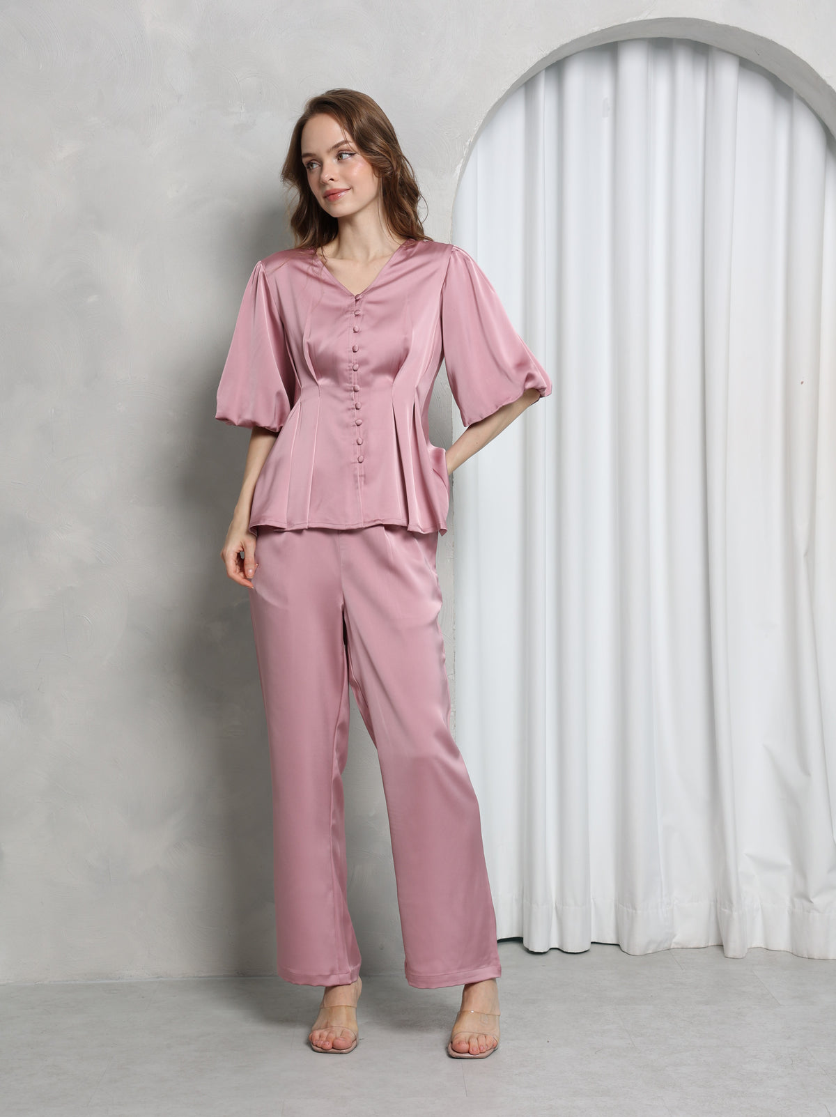 Aura Satin Trousers – Blush Pink