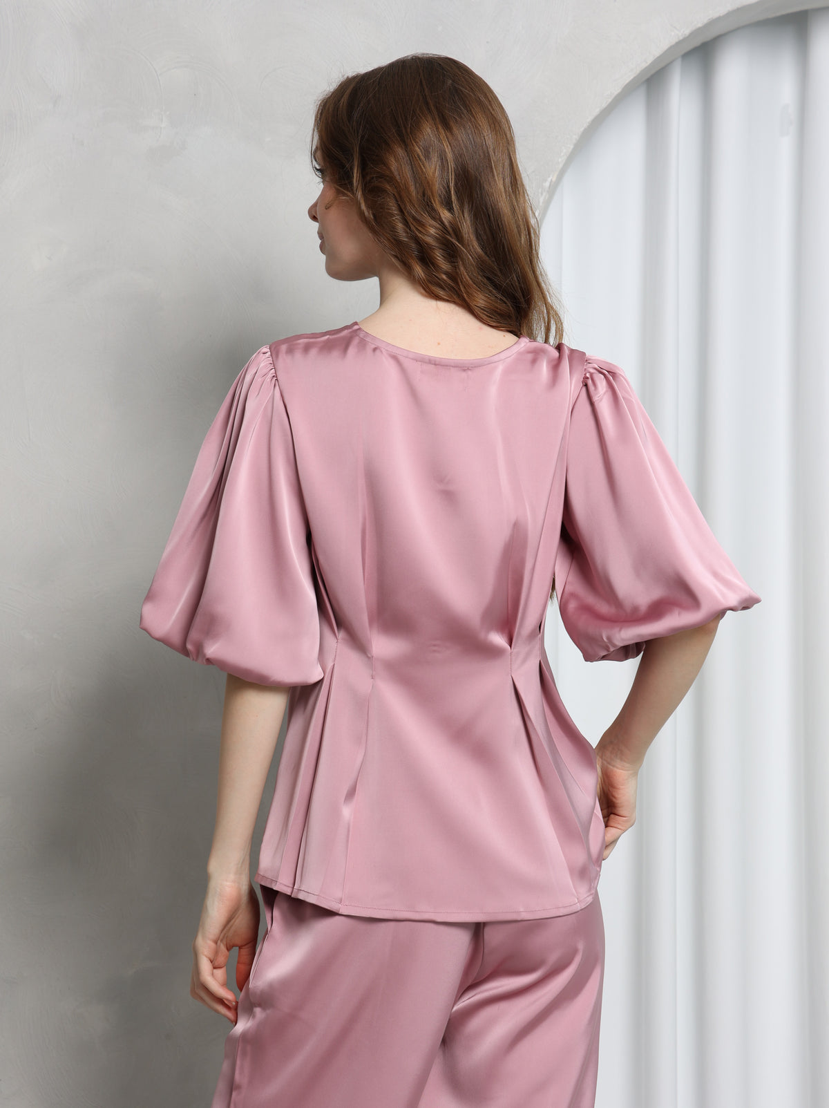 Aura Peplum Top – Blush Pink