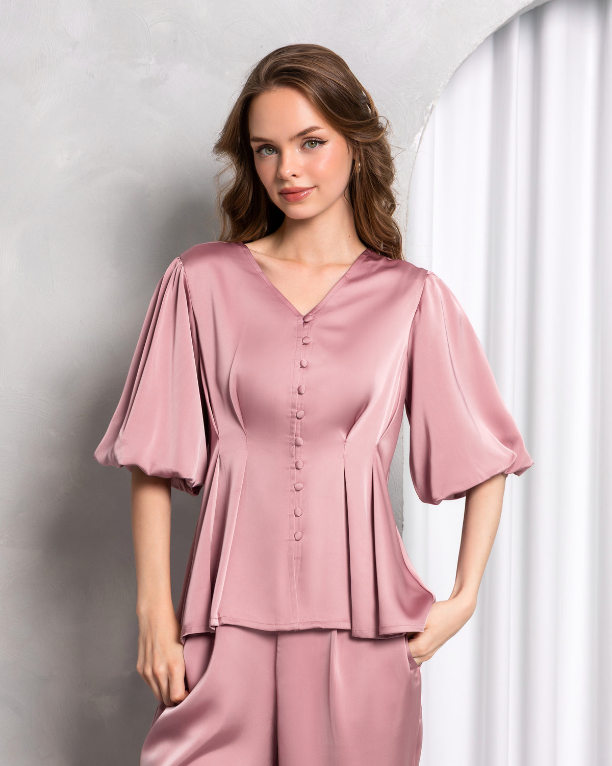 Aura Peplum Co-ord Set – Blush Pink