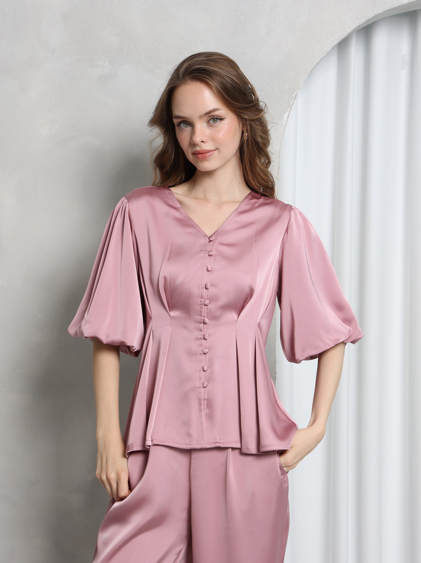 Aura Peplum Top – Blush Pink