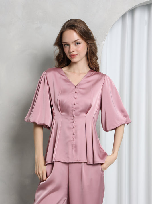 Aura Peplum Top – Blush Pink