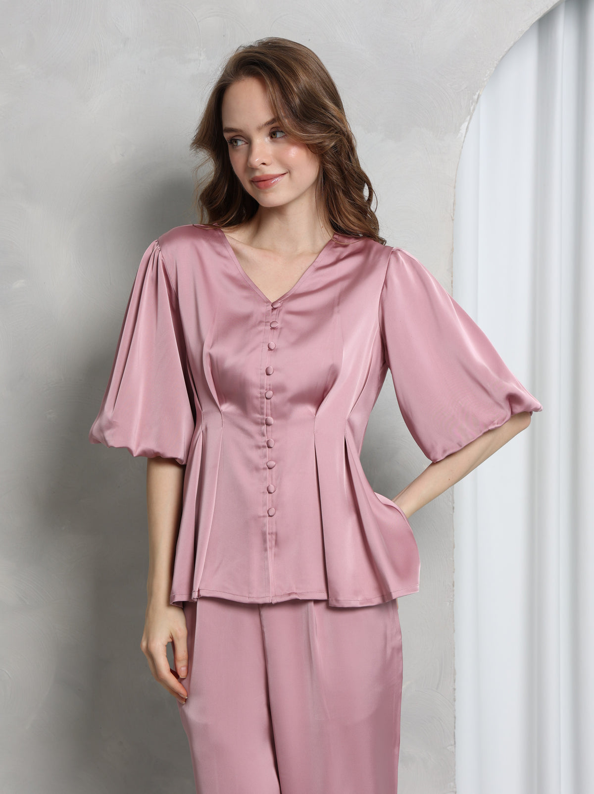 Aura Peplum Top – Blush Pink