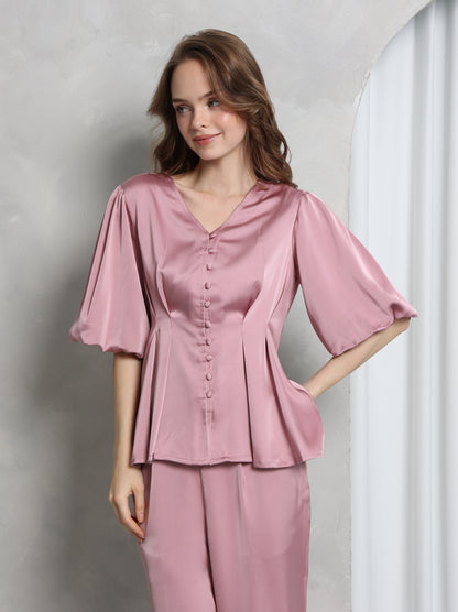 Aura Peplum Top – Blush Pink