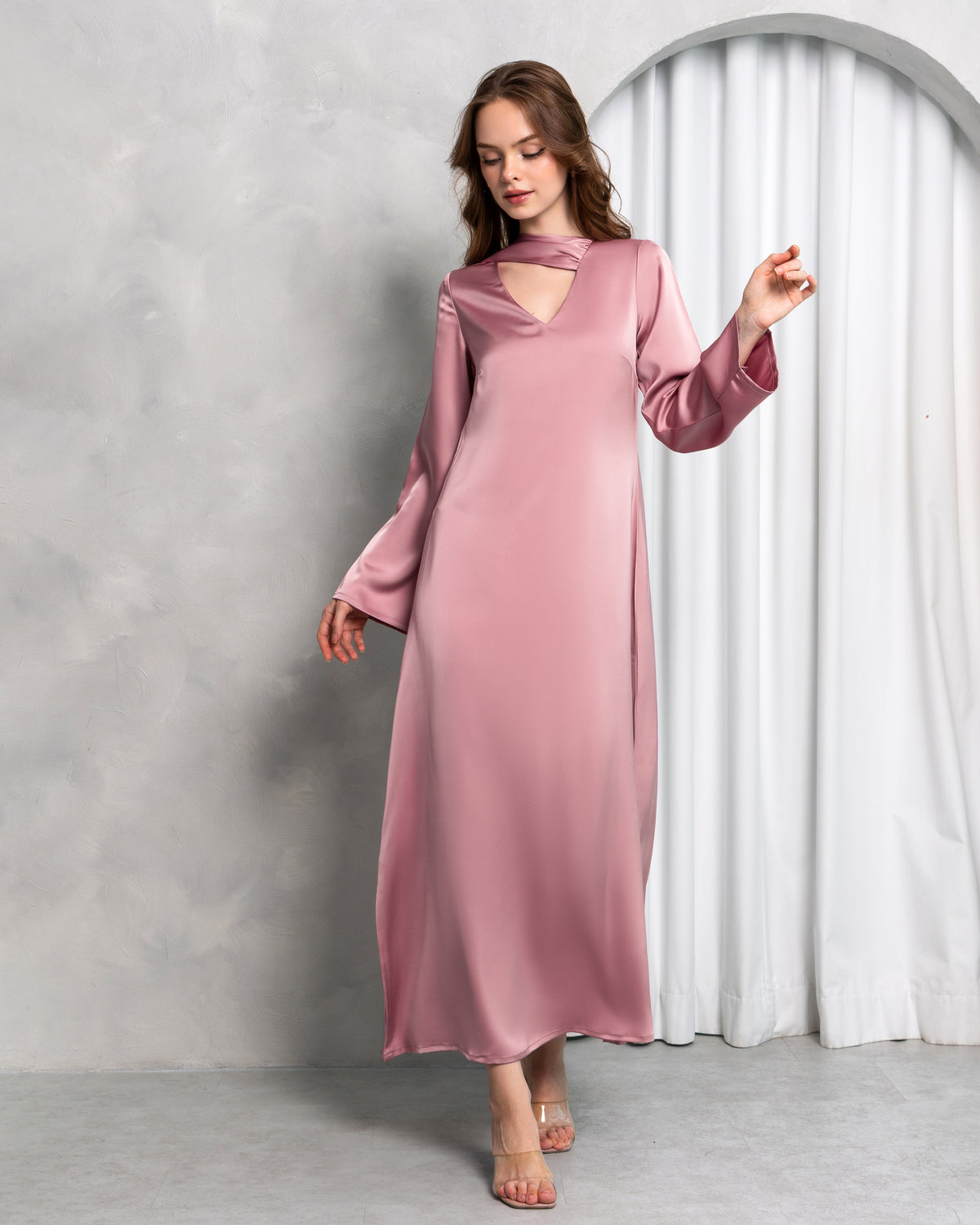 Aura Stole Satin Dress – Blush Rose | Women's Evening Wear