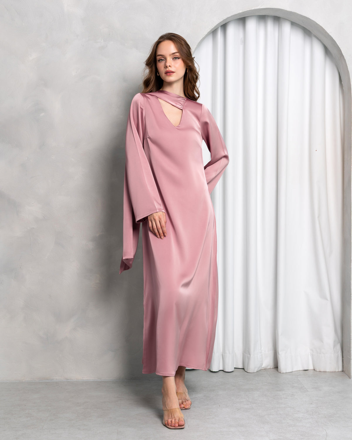 Aura Stole Satin Dress – Blush Rose | Women's Evening Wear