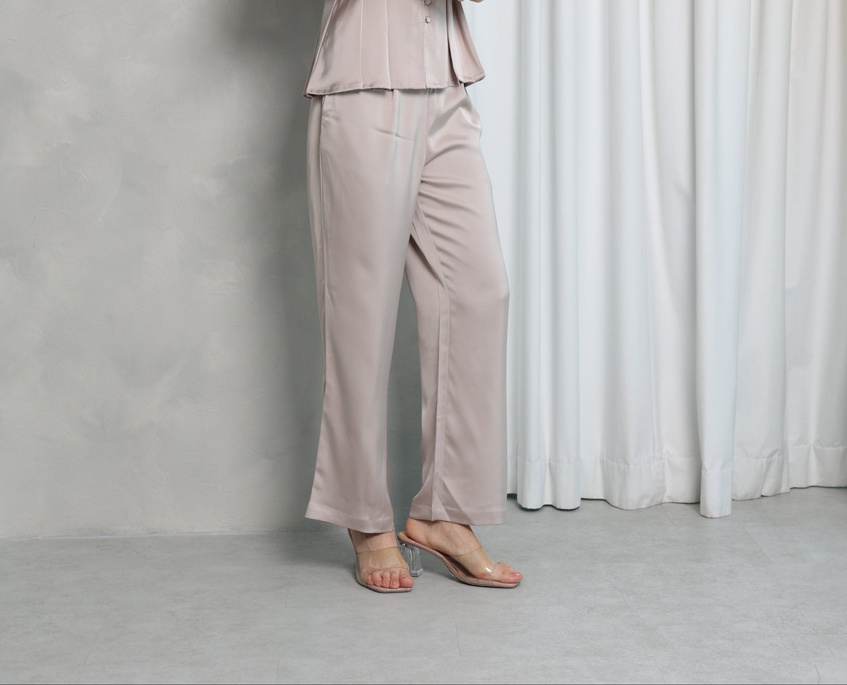 Aura Satin Trousers – Ivory Beige