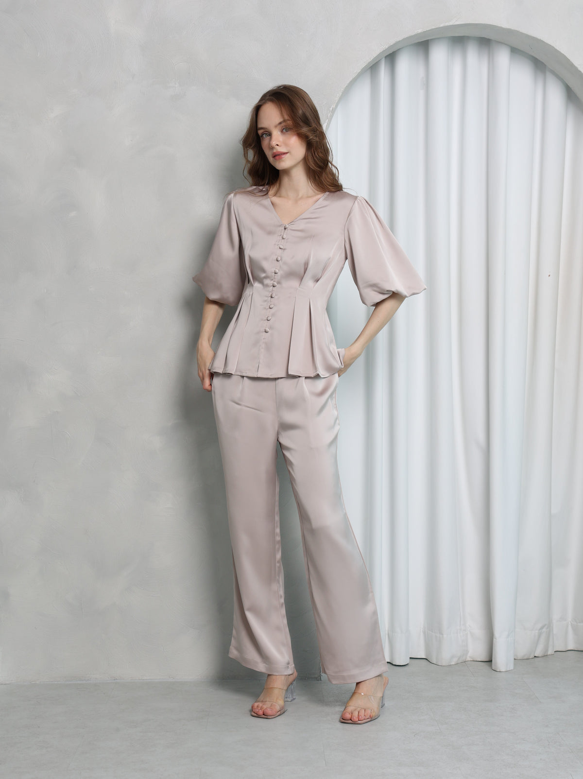 Aura Peplum Top – Ivory Beige
