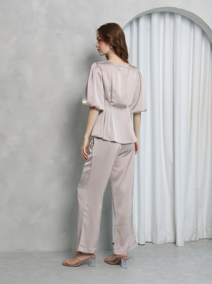 Aura Satin Trousers – Ivory Beige