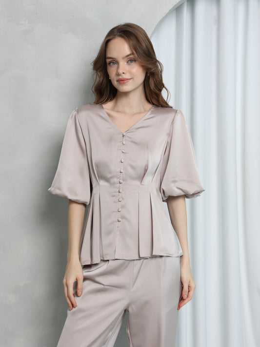 Aura Peplum Top – Ivory Beige
