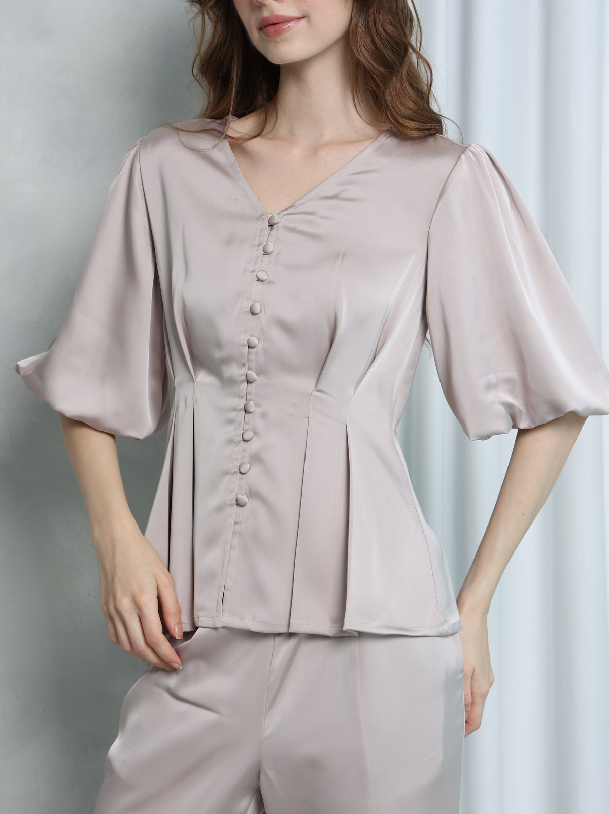 Aura Peplum Top – Ivory Beige
