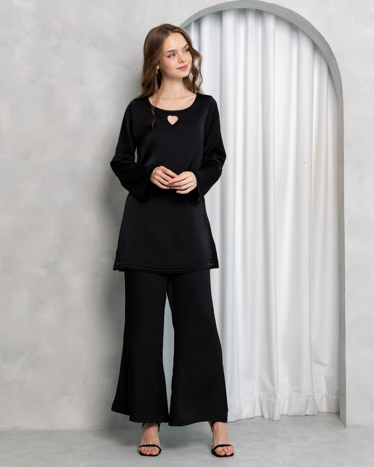 Aura Elegance Satin Co-ord Set – Midnight Black