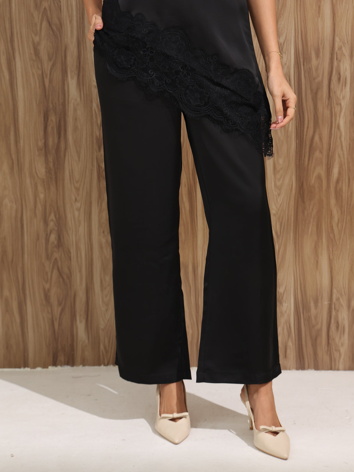 Aura Satin Trousers – Midnight Black